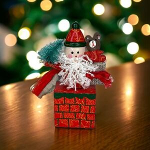 Vintage Wooden Santa In Chimney Ornament